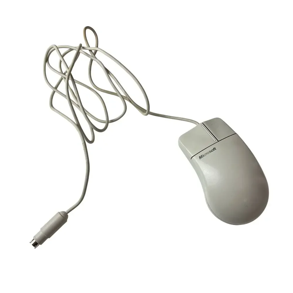 Vintg Microsoft 2.1A Mechanical Roller Ball Mouse Port Compatible Wired 2 Button